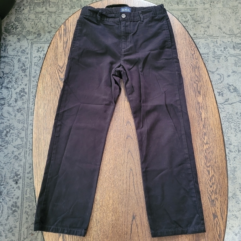 Childrens Place Black Chino Straight Leg Adjustable Waist Pant Size Boy 10 Husky